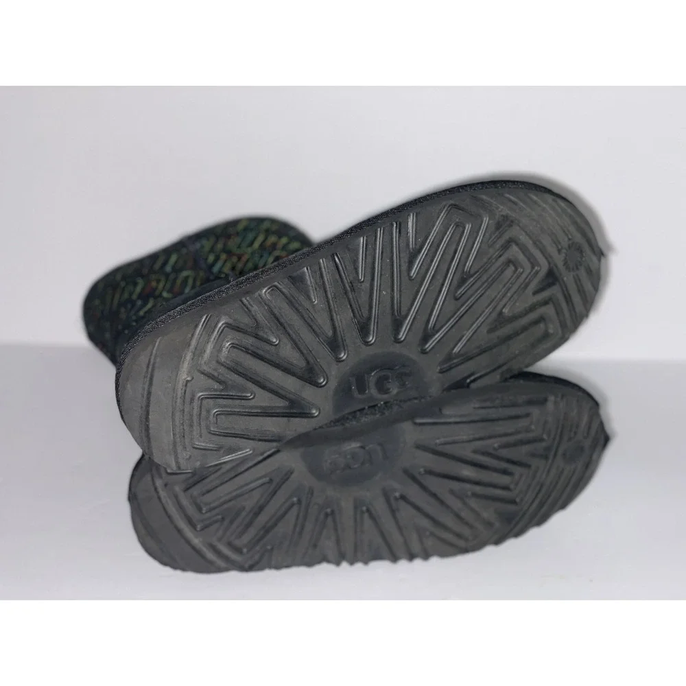 Ugg Boots Girls size 4 Graphic stitch rainbow colorful black slip on bootie